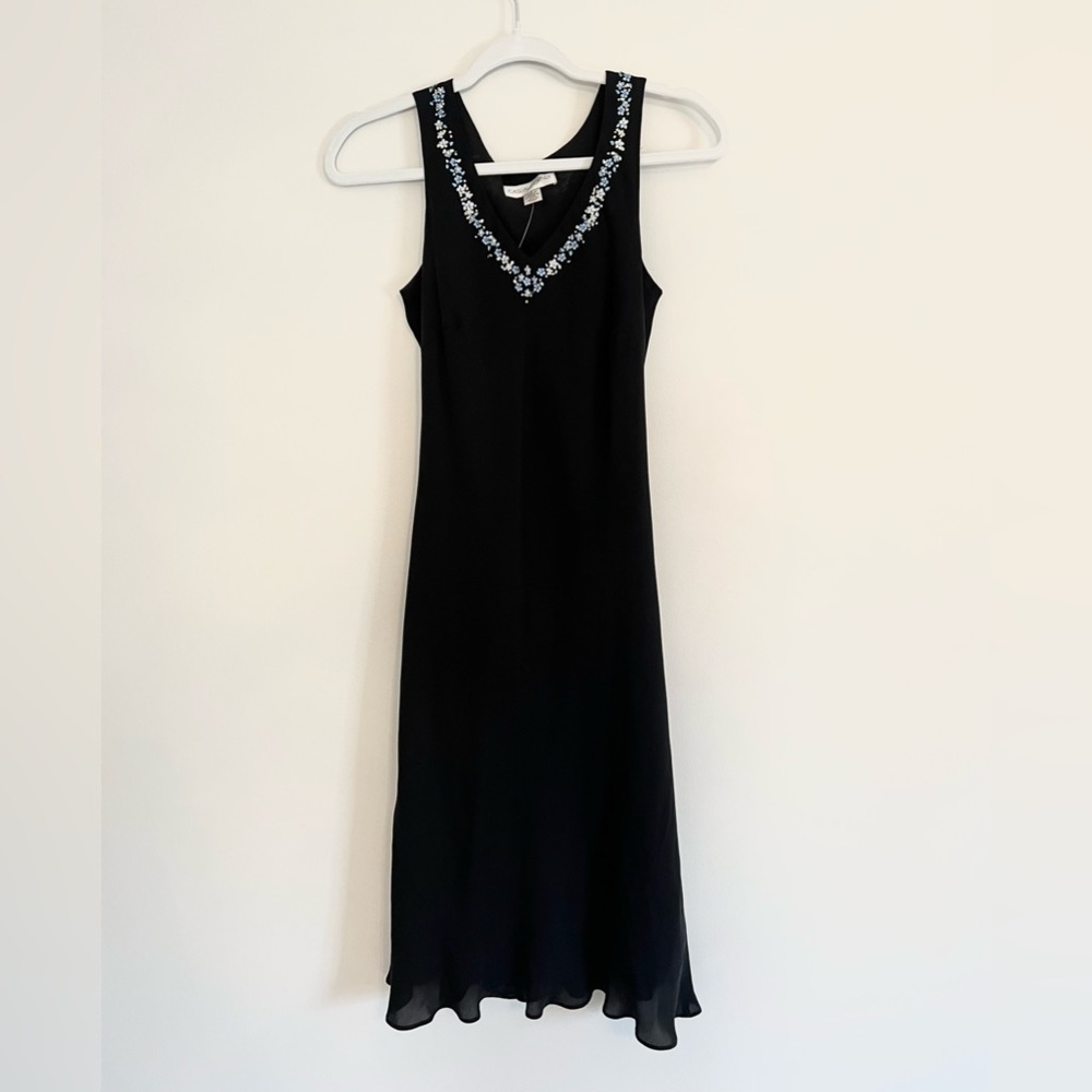 Vintage Casual Corner Black Silk Midi Dress - Size 2